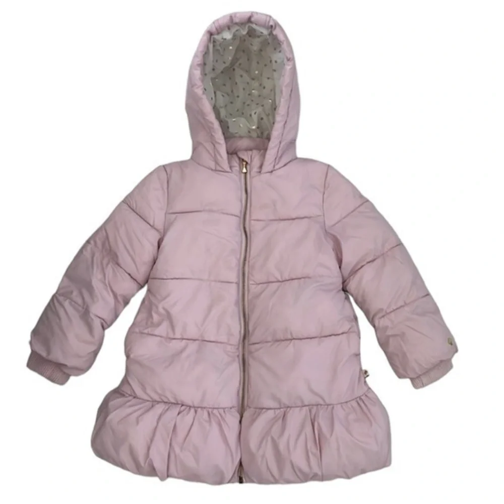 $250 Kate Spade New York Girl's Pink Stand Collar Rosette Puffer Jacket